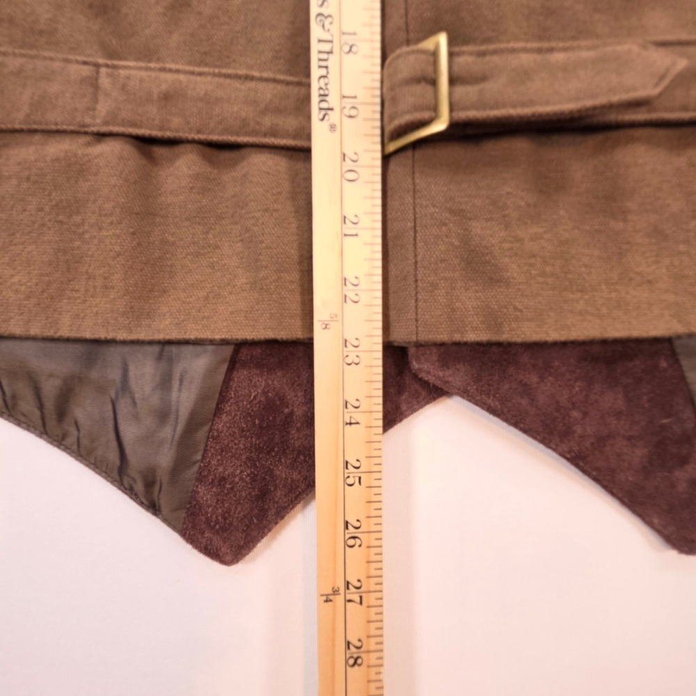 Cabelas Mens XL Brown Suede Leather Cotton Canvas Back Outdoor Western Vest - Picture 6 of 10
